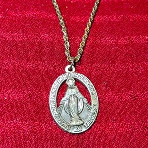 Mother Mary silver medallion necklace